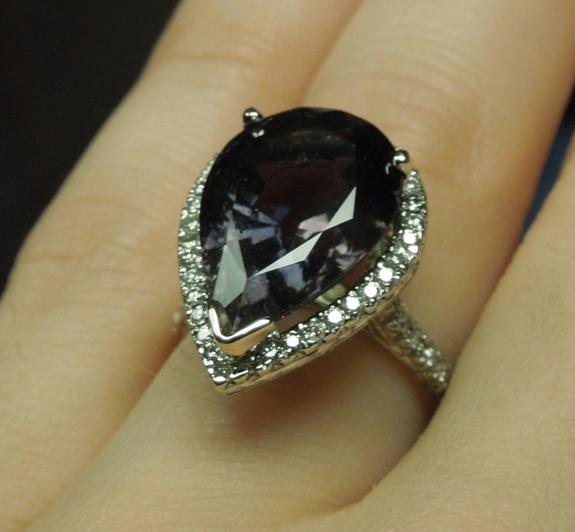 Pear Cut GIA 14.02 Carat Mystic Sapphire Halo Ring For Sale