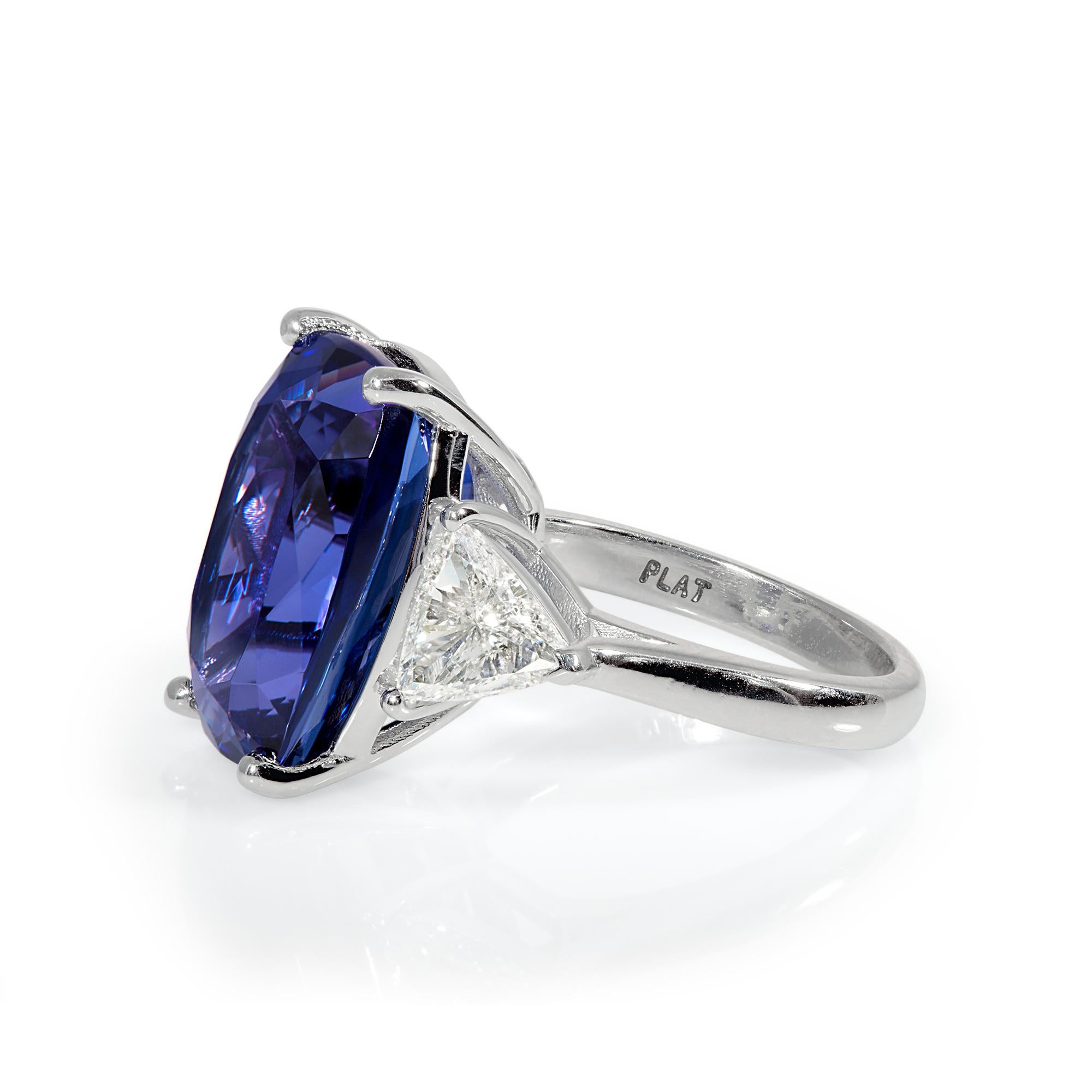 Women's GIA 14.0ct Cushion Tanzanite Deep AAA Blue Violet Diamond Platinum Trilogy Ring