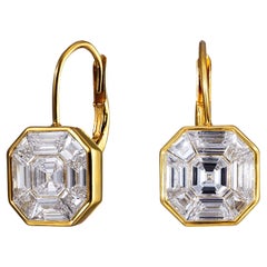 GIA 14.0ct Face Up Asscher Cut "Illusion" Pie-Cut Diamond Bezel Drop Earrings 