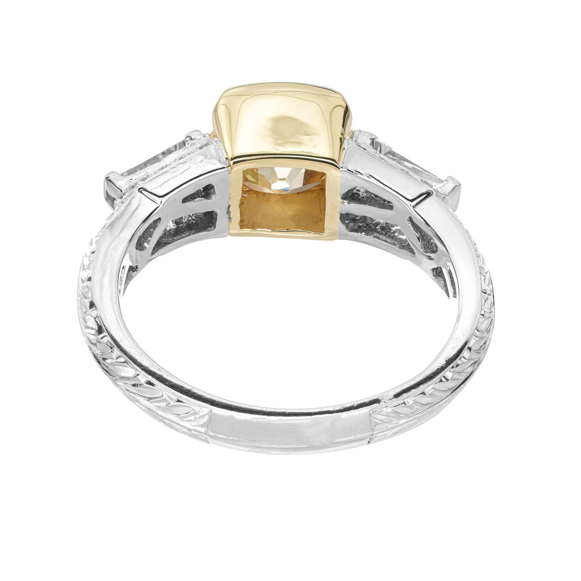 Women's GIA 1.41 Carat Brown Yellow Cushion Diamond Gold Platinum Engagement Ring For Sale