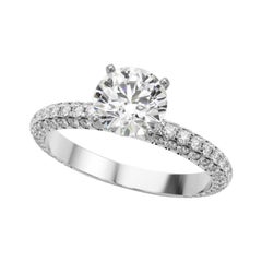 GIA 1.41 Carat Round Multi-Row Pave & Solitaire  Diamond Ring