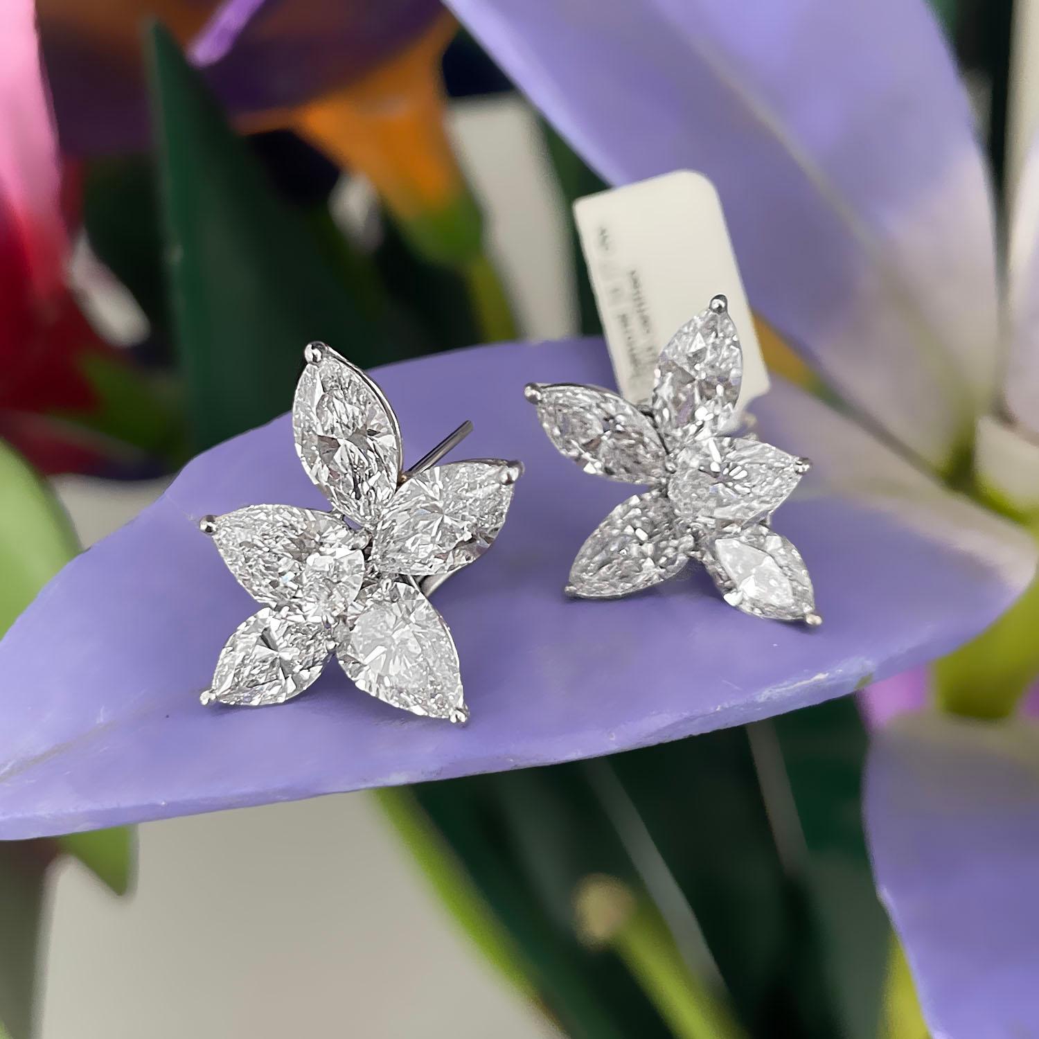 Mixed Cut GIA 14.17 Carat Diamond Cluster Earrings 