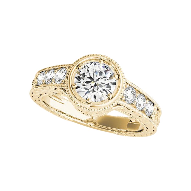 GIA 1,41ct Lunetta rotonda ornata Filigrana antica Anello con diamanti in oro giallo 18K