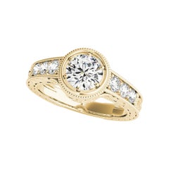 GIA 1,41ct Lunetta rotonda ornata Filigrana antica Anello con diamanti in oro giallo 18K