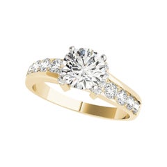 GIA 1.41ct Round Solitaire & Half-Halo Channel 18K Yellow Gold Diamond Ring