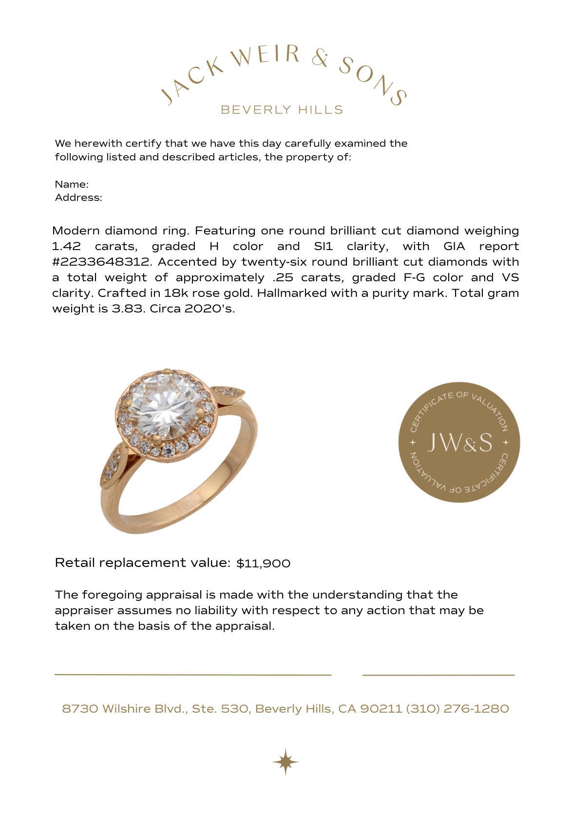 Donna GIA Anello di fidanzamento con diamante aureolato in oro rosa 18k da 1,42 carati in vendita
