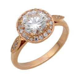 GIA Anello di fidanzamento con diamante aureolato in oro rosa 18k da 1,42 carati