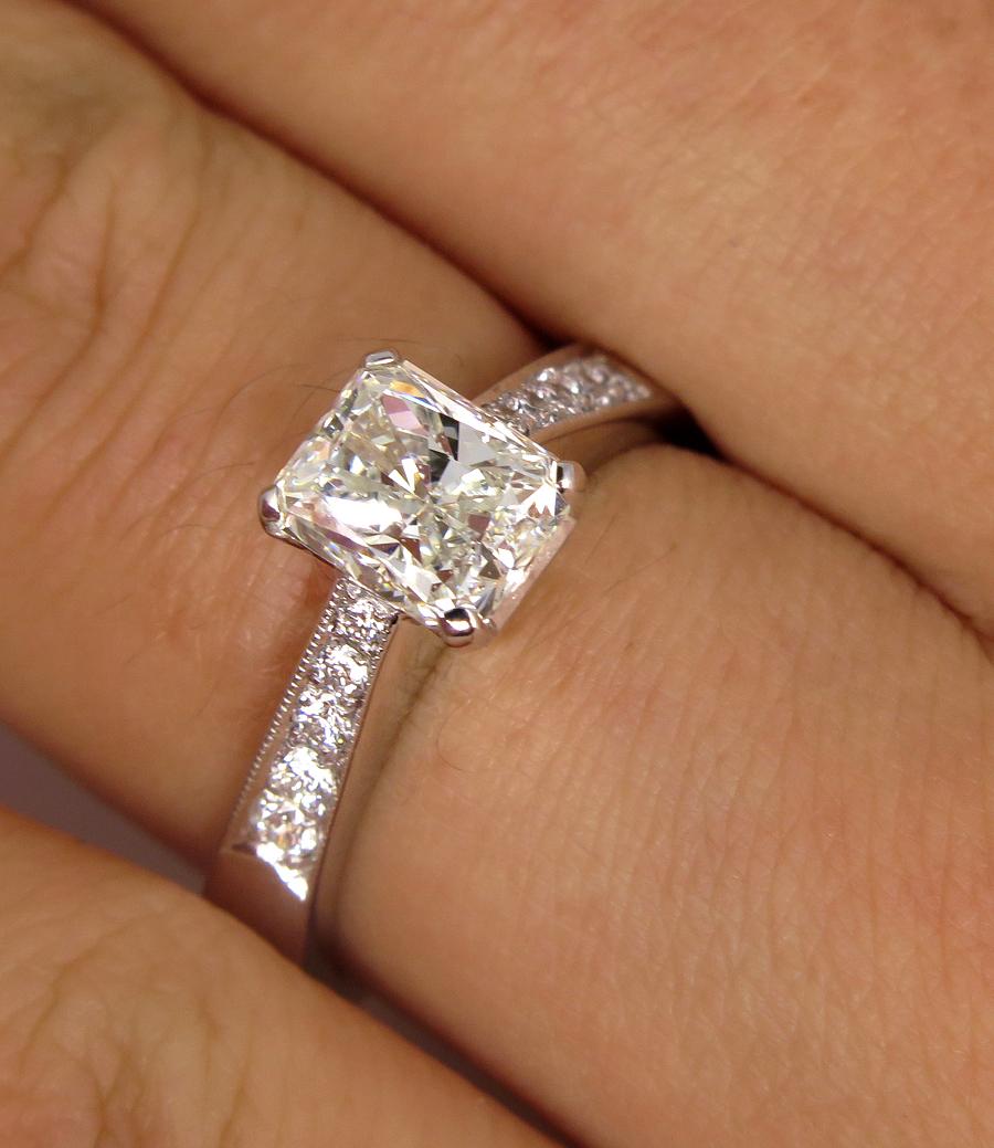 Women's GIA 1.42 Carat Estate Vintage Radiant Cut Diamond Solitaire Engagement Gold Ring