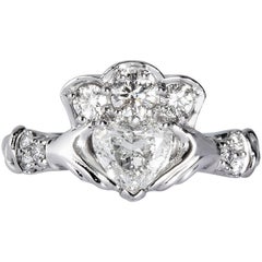 GIA 1::43 Karat Estate Vintage Herz Diamant Claddagh Hochzeit Platte Ring