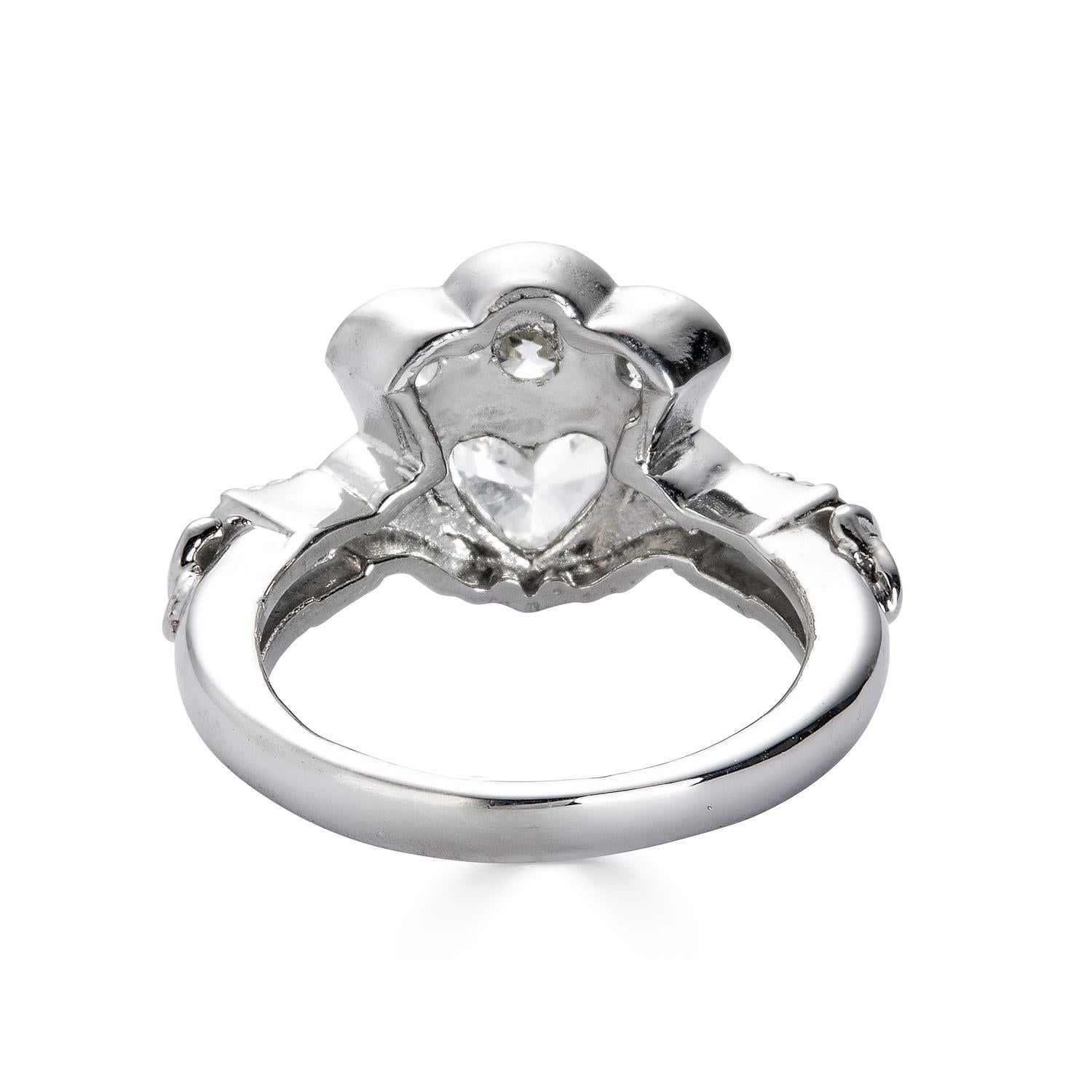 Heart Cut GIA 1.43 Carat Estate Vintage Heart Diamond Claddagh Wedding Plat Ring