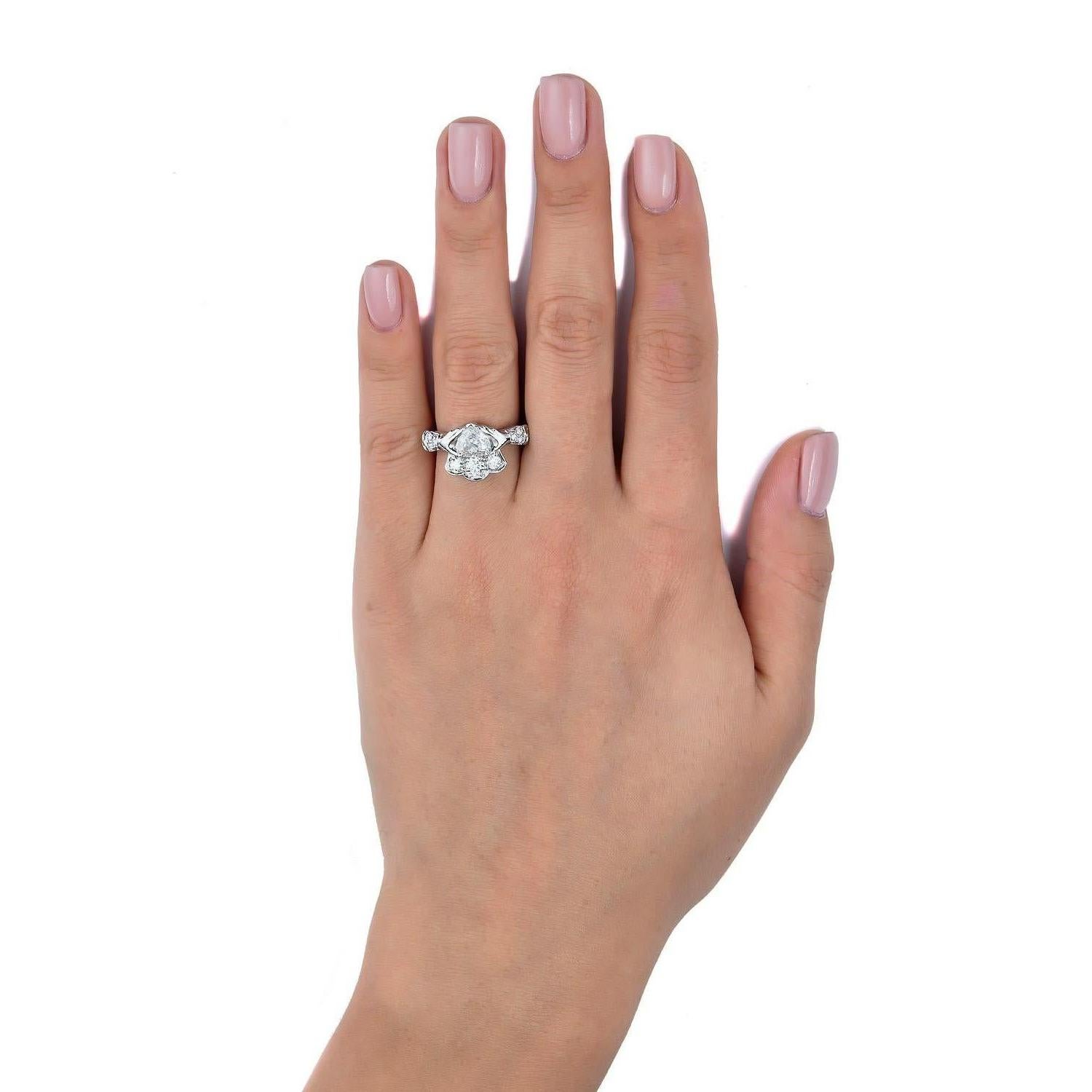 Women's or Men's GIA 1.43 Carat Estate Vintage Heart Diamond Claddagh Wedding Plat Ring