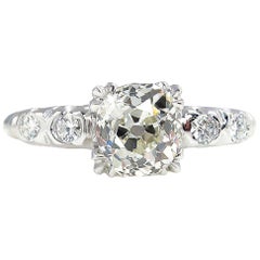 GIA 1.43 Carat Old Mine Cushion Solitaire Diamond Wedding Platinum Ring