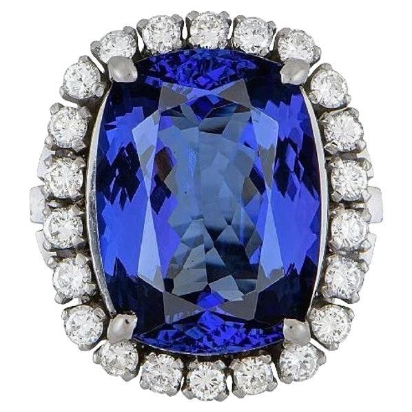 GIA Anillo de cóctel de tanzanita y diamantes de 14,47 quilates en platino