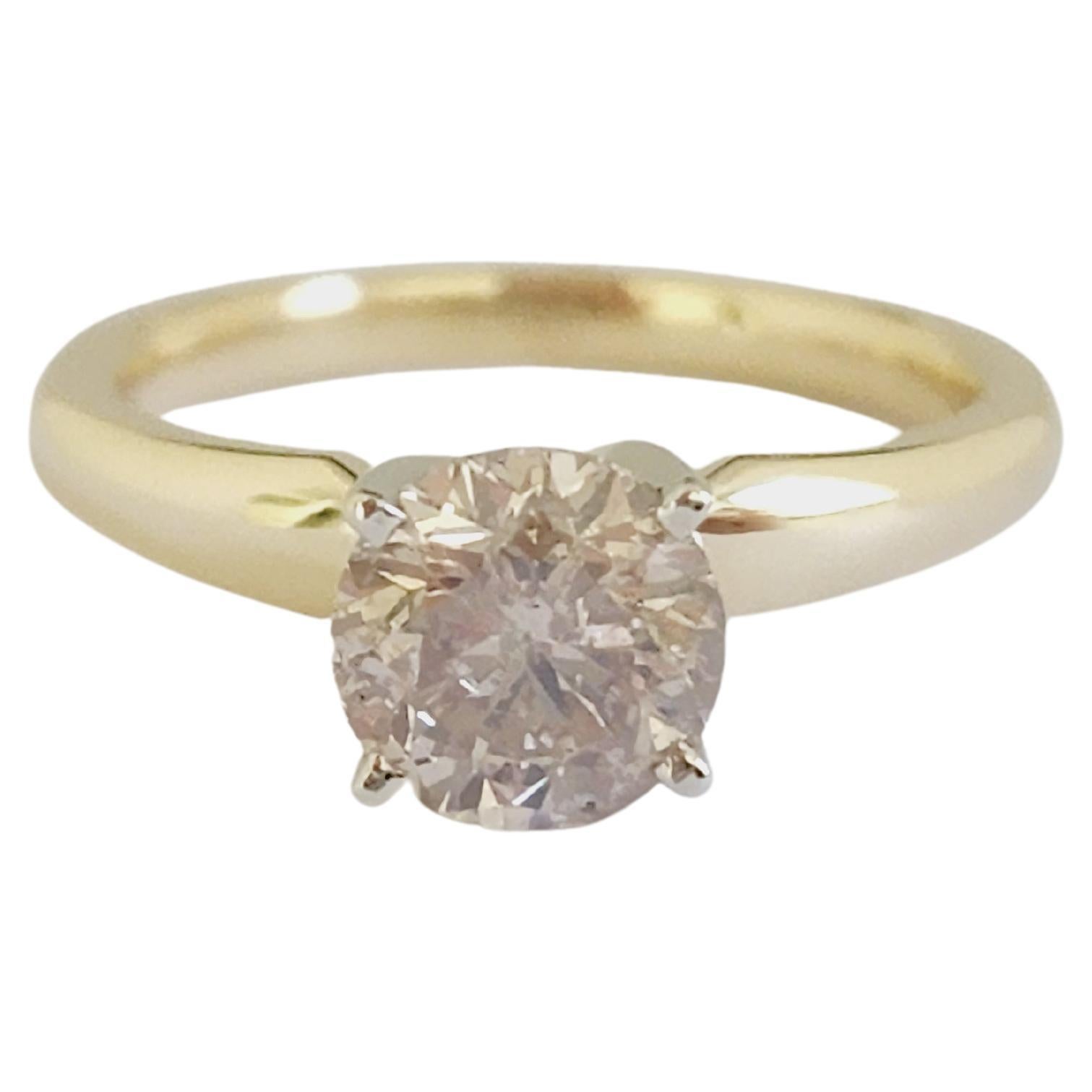 GIA 1.47 Carat Natural Light Brown Round Diamond Yellow Gold Ring 14 Karat