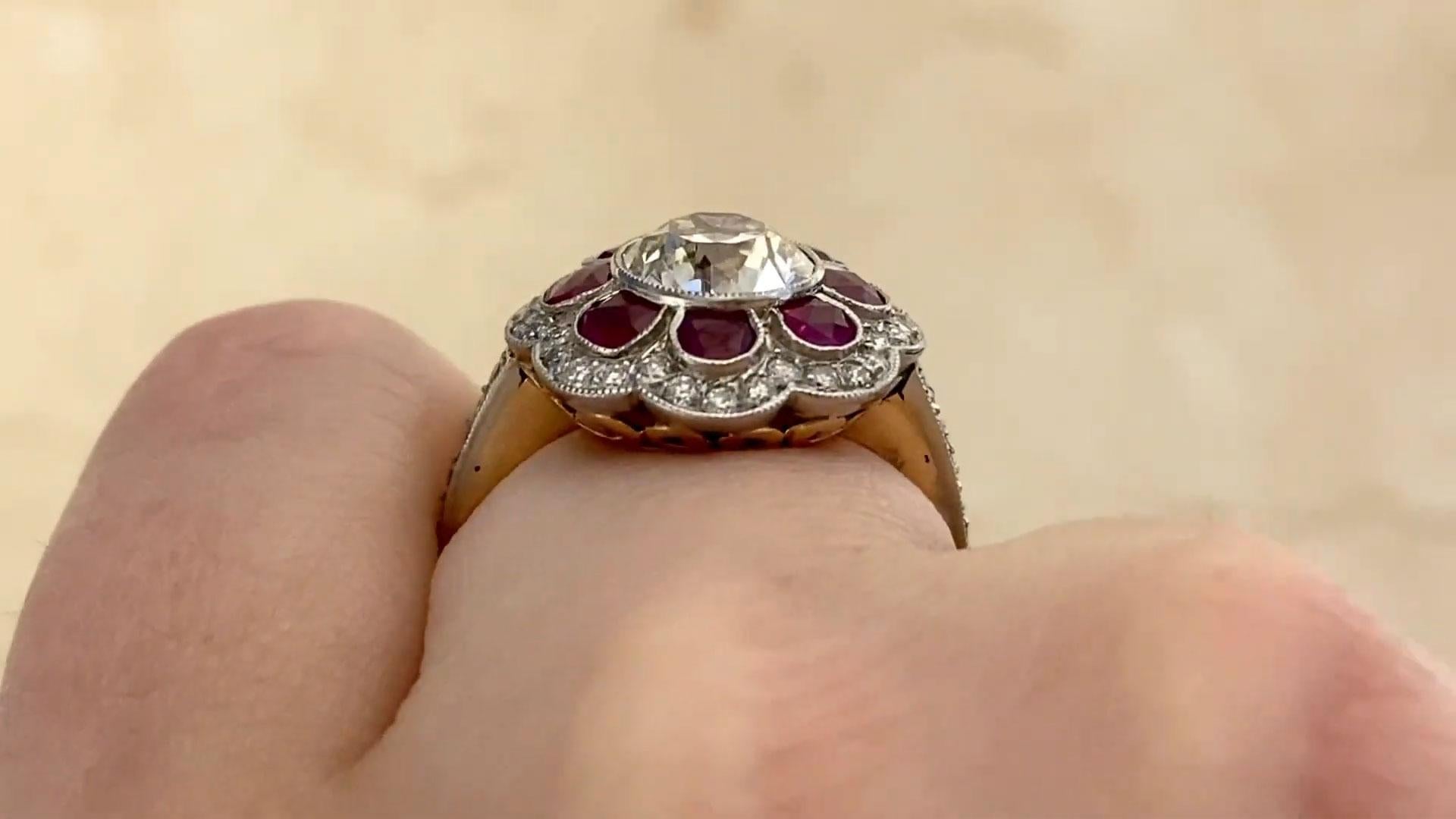 Verlobungsring mit Diamanten im alten Euroschliff (GIA ca. 1,4 kt), Diamant-Halo im Zustand „Hervorragend“ im Angebot in New York, NY