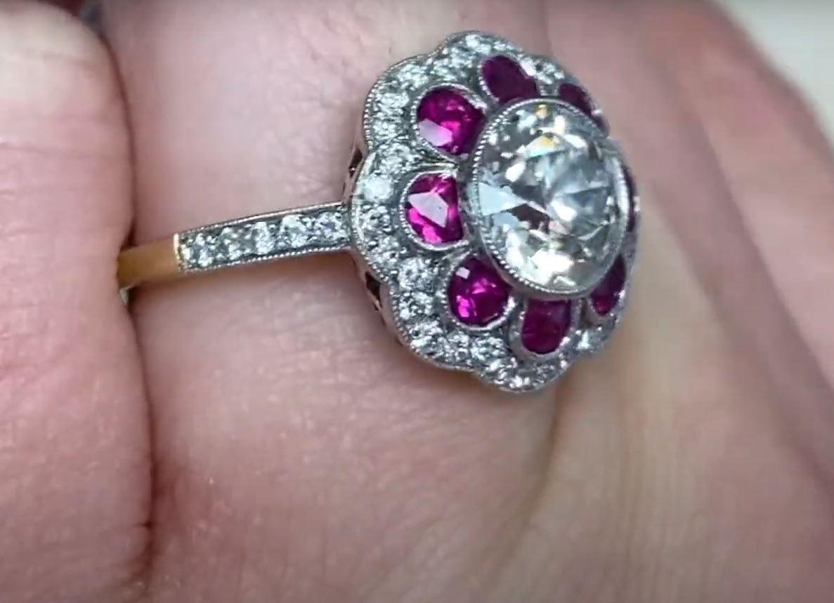 Women's GIA 1.47 Carat Old Euro-cut Diamond Engagement Ring, VS1 Clarity, Diamond Halo For Sale