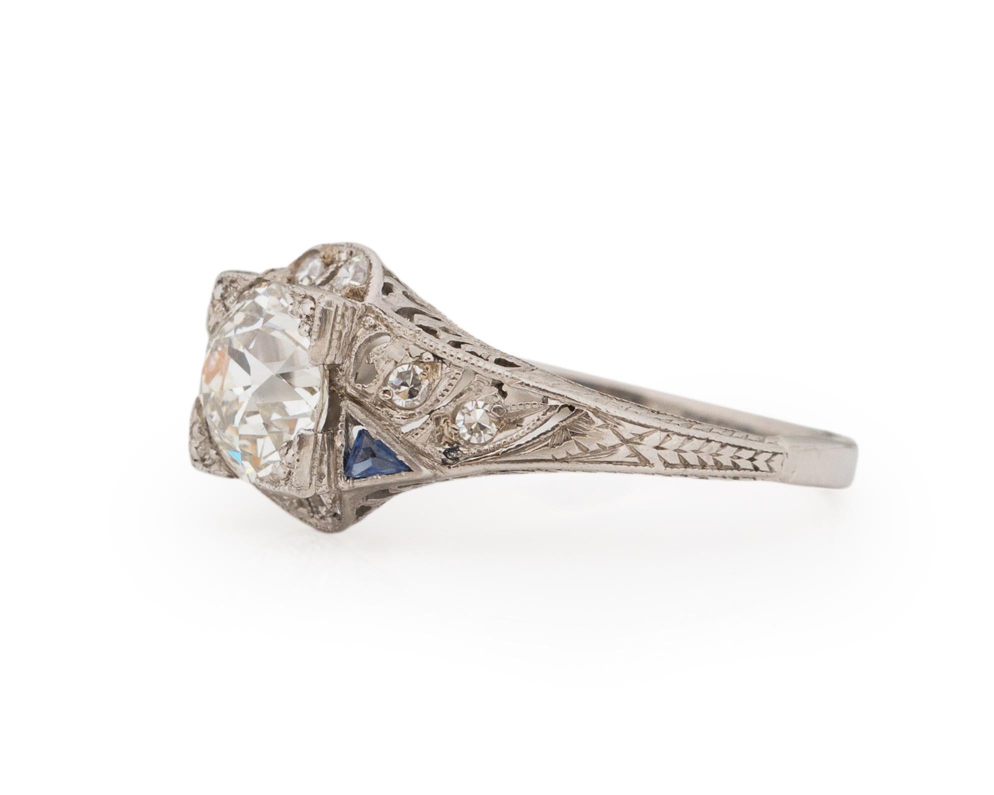 Old European Cut GIA 1.48 Carat Art Deco Diamond Platinum Engagement Ring For Sale