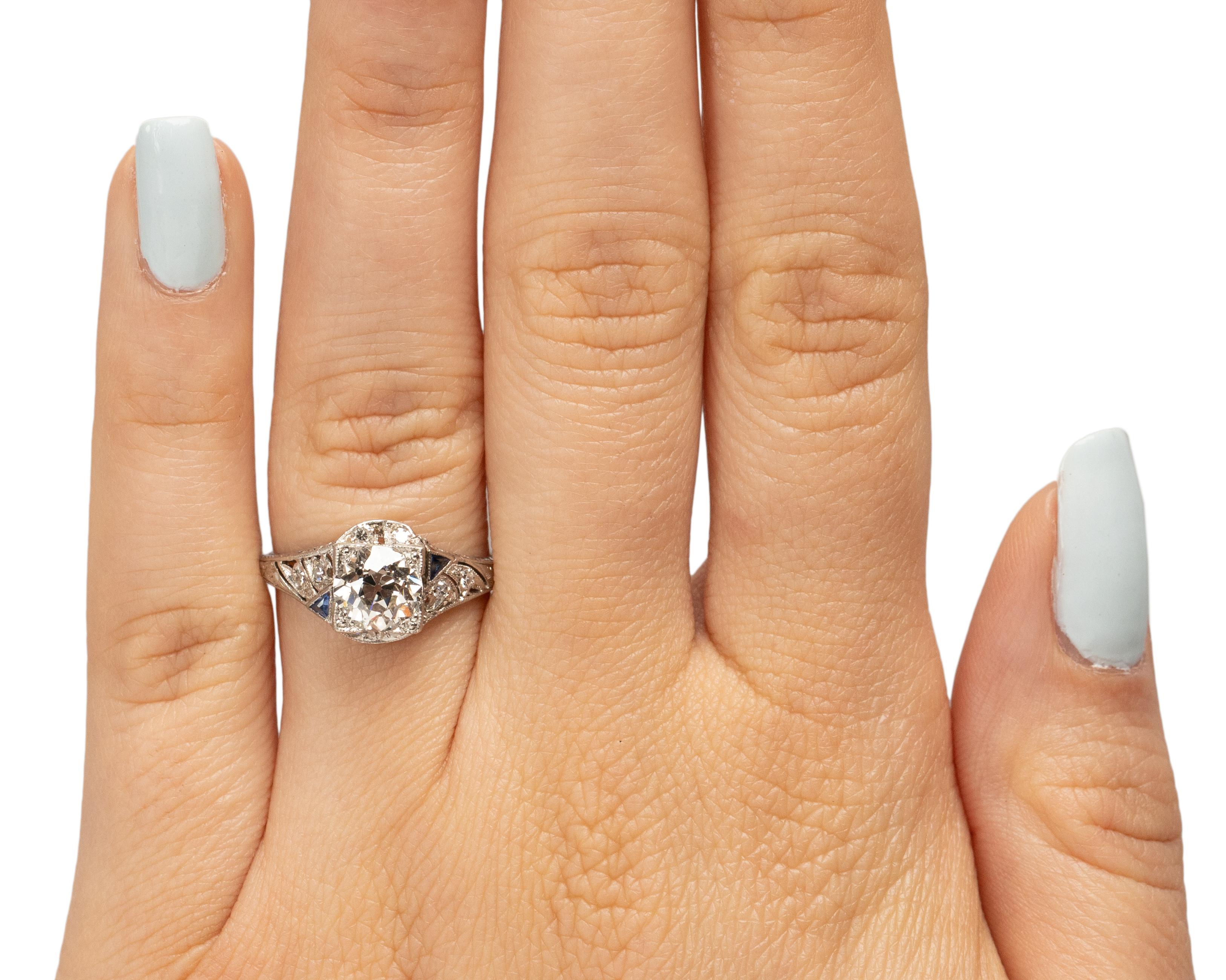 GIA 1.48 Carat Art Deco Diamond Platinum Engagement Ring For Sale 1