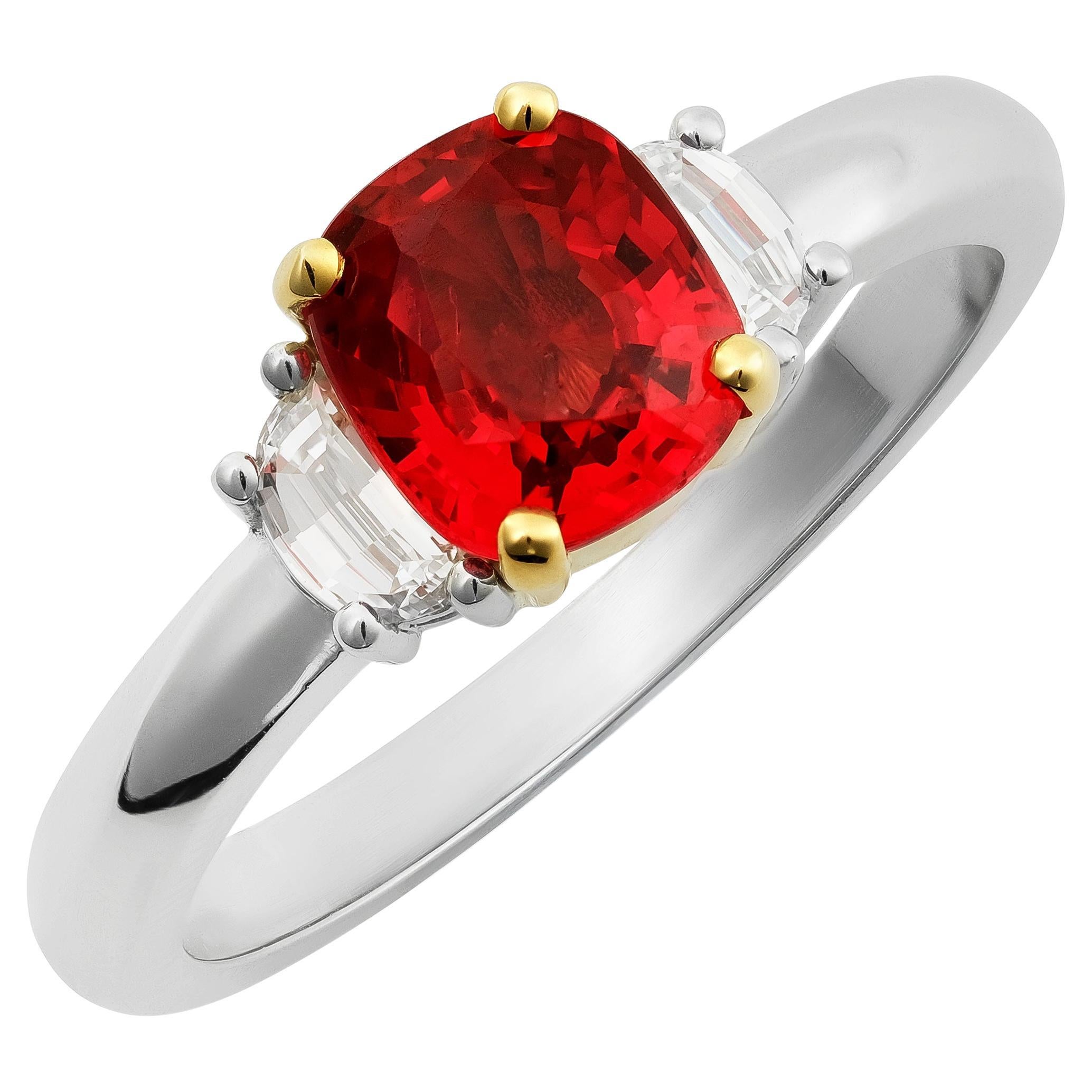 GIA 1.48 cts Unheated Burma Orangy Red Spinel 
0.30 cts Diamonds Ring For Sale