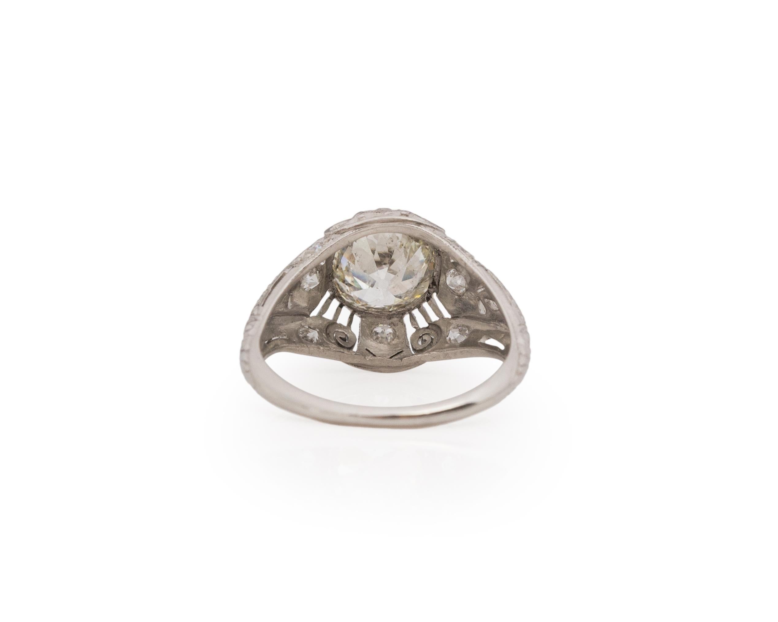 Taille vieille Europe Bague de fiançailles Art déco en or jaune 14 carats avec diamants de 1,49 carat certifiés GIA en vente