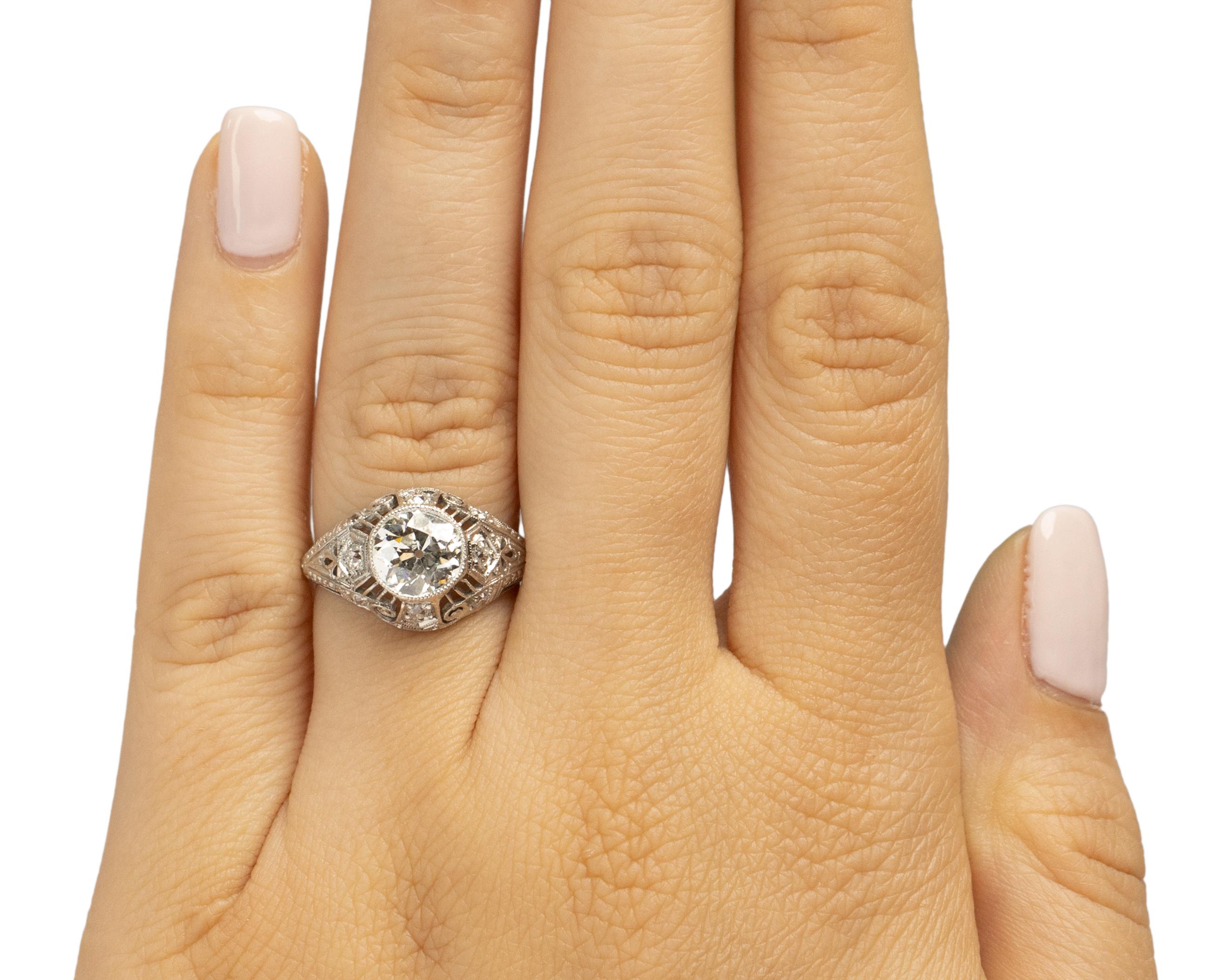 Bague de fiançailles Art déco en or jaune 14 carats avec diamants de 1,49 carat certifiés GIA Pour femmes en vente