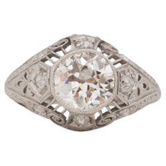 Antique GIA 1.49 Carat Art Deco Diamond 14 Karat Yellow Gold Engagement Ring