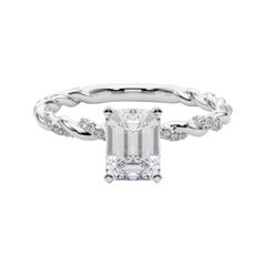 GIA 1.4ct Emerald Micro Pave Twisted Braid Band 18K White Gold Diamond Ring