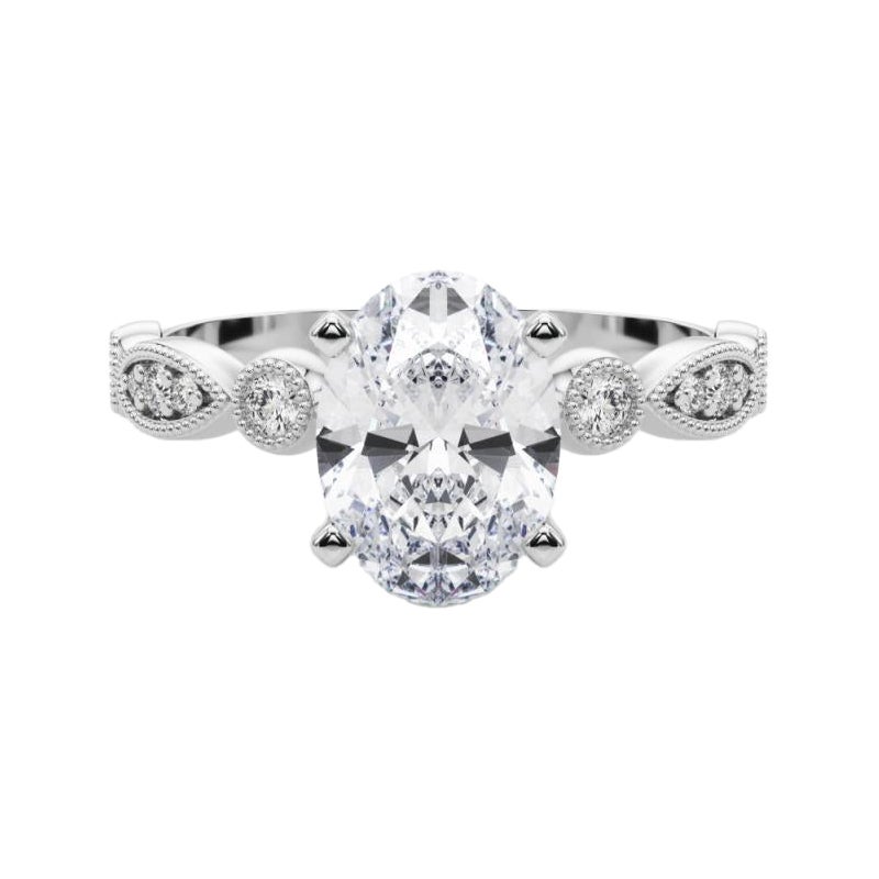 GIA 1.4ct Anello con diamanti ovali, marquise e rotondi con castone a grana grossa