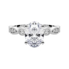 GIA 1.4ct Anello con diamanti ovali, marquise e rotondi con castone a grana grossa