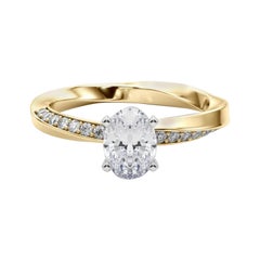 GIA 1.4ct Oval Solitaire Twisted Square Band 18K Yellow Gold Diamond Ring