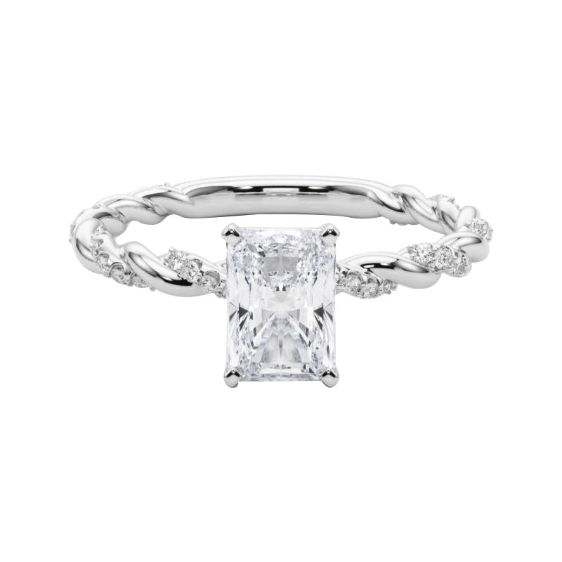 GIA 1.4ct Radiante Micro Pave Fascia a treccia intrecciata  Anello con diamante