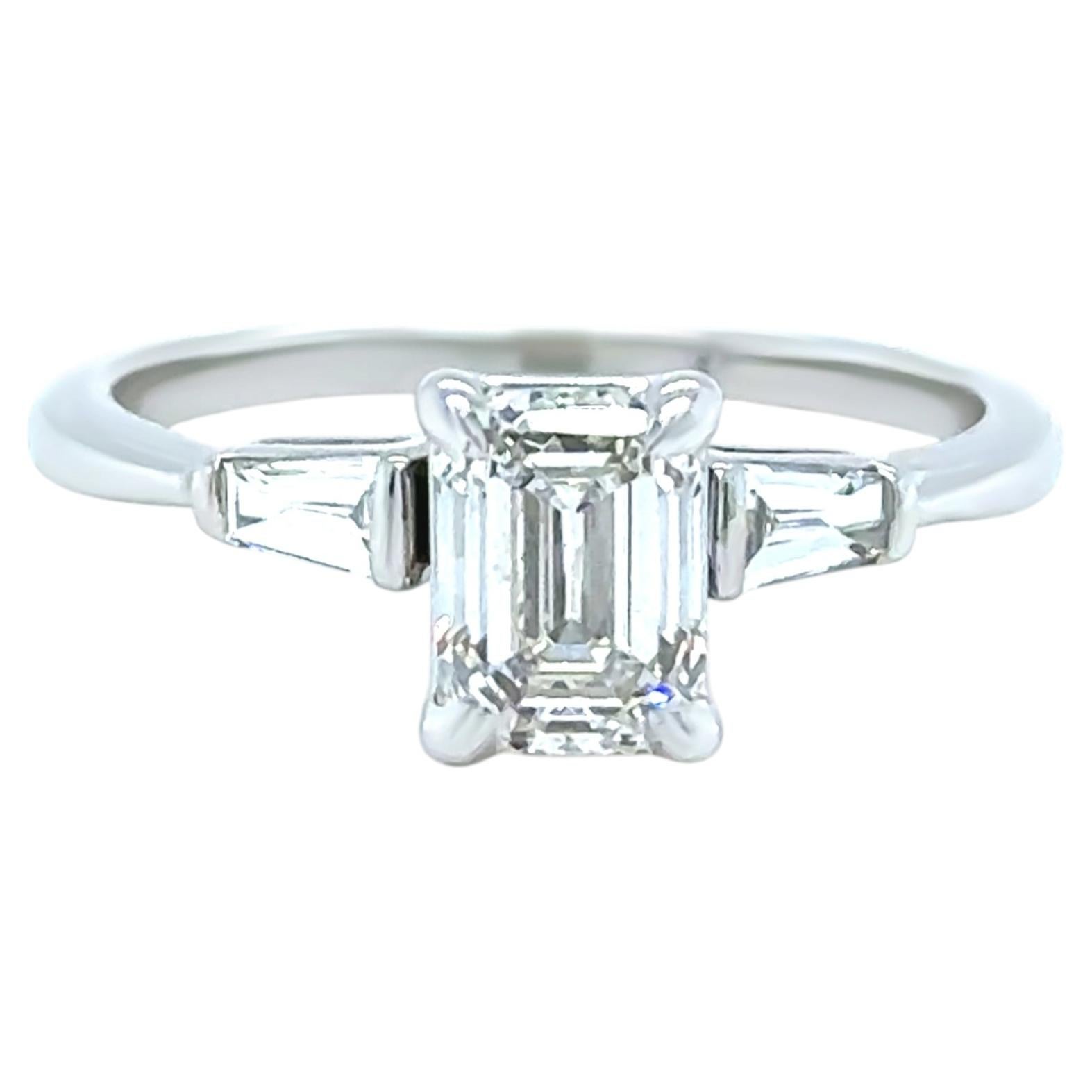 Pre-owned Gia 14ct White Gold Emerald Cut Diamond Ring 1.27ct 2.5g