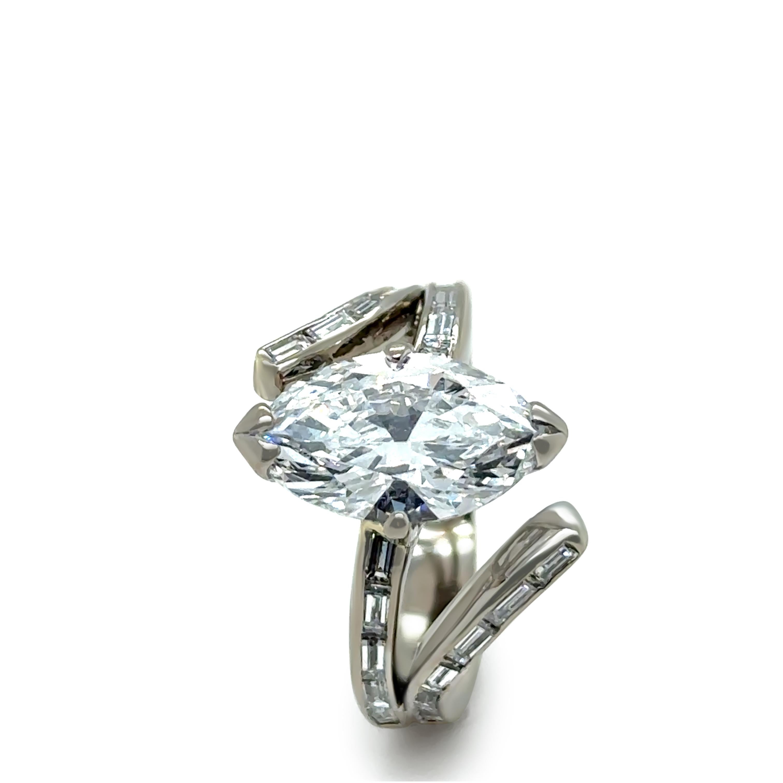 GIA Anillo de diamantes marquesa de oro blanco de 14 ct 3,52 ct en venta 1