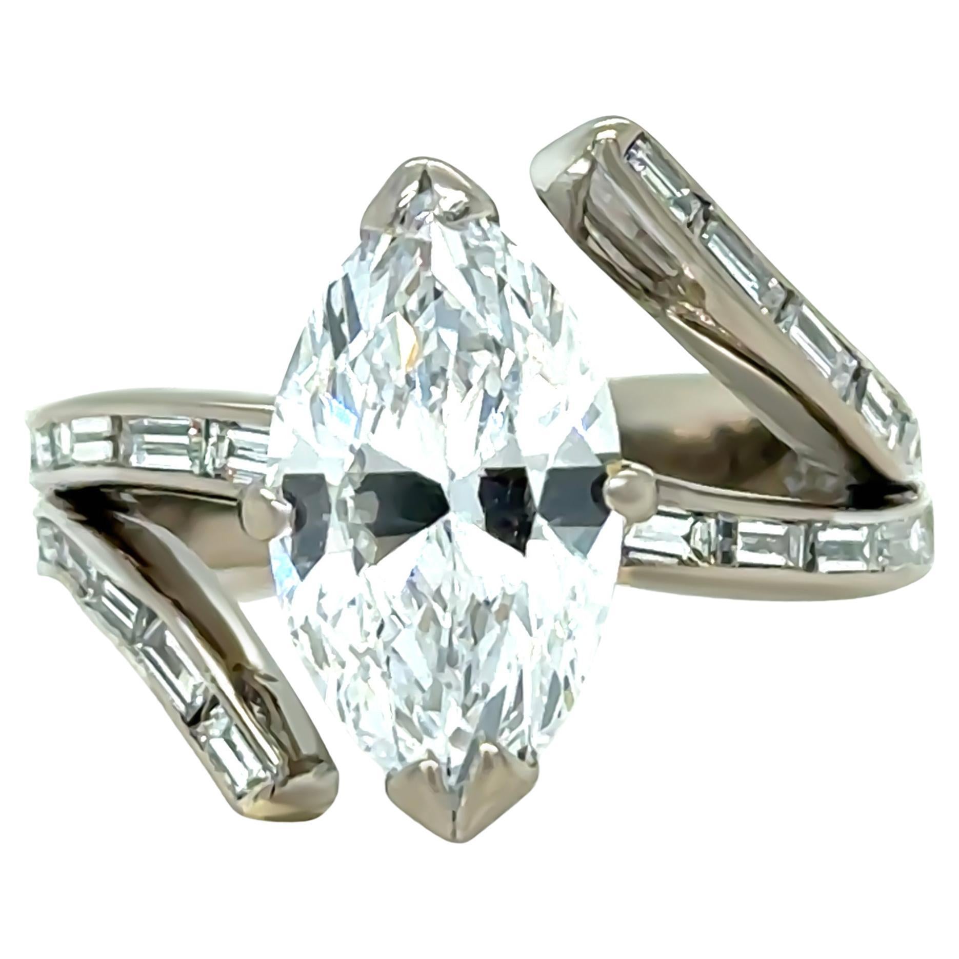 GIA Anillo de diamantes marquesa de oro blanco de 14 ct 3,52 ct
