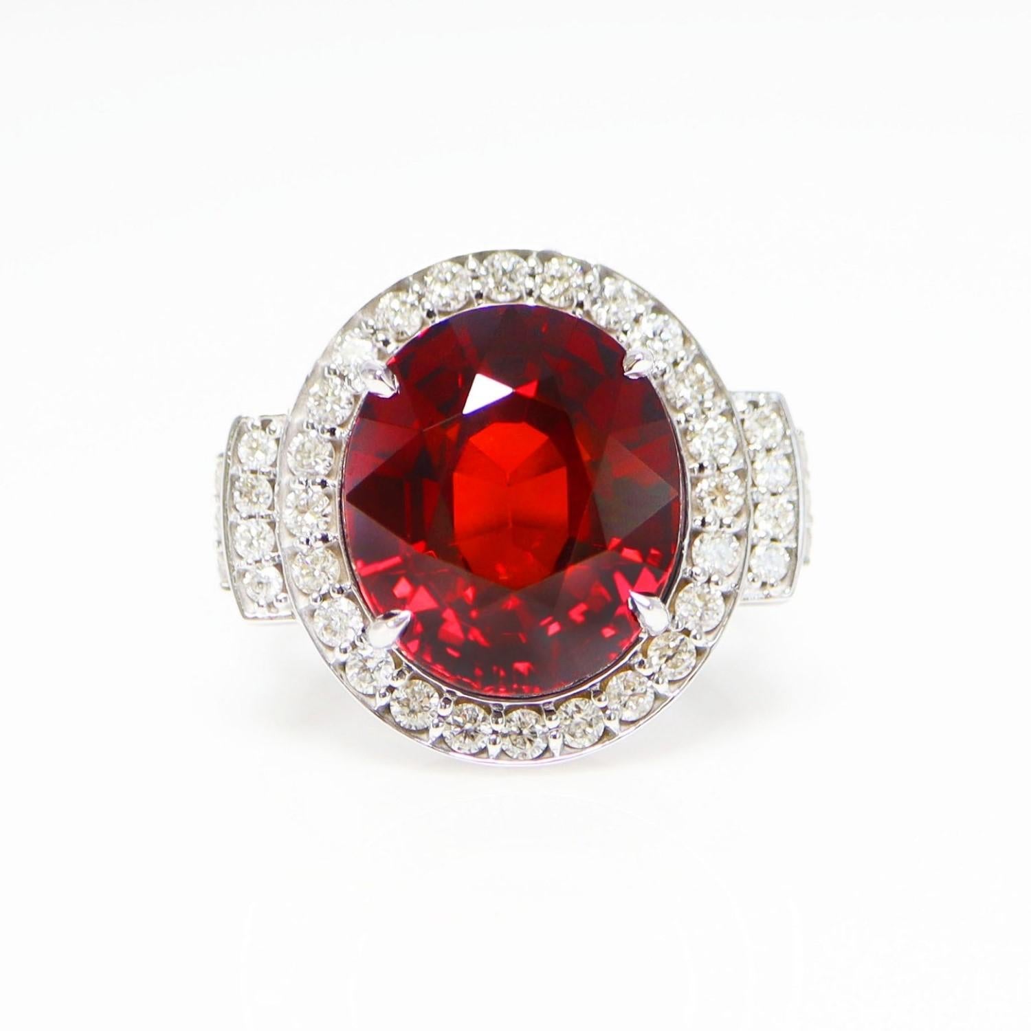 Oval Cut GIA 14K 10.82 Ct Garnet&Diamonds Antique Art Deco Style Engagement Ring For Sale