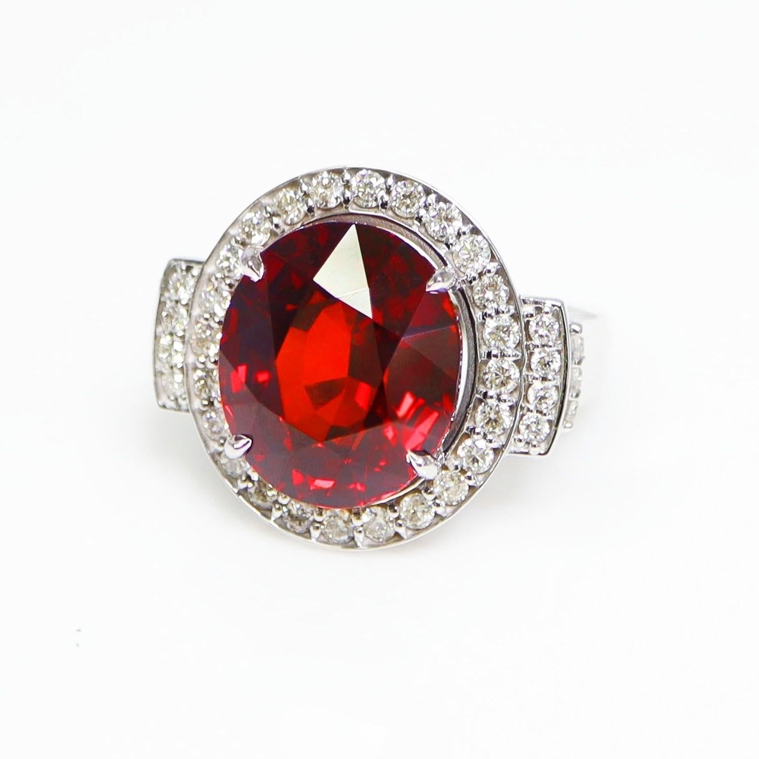 GIA 14K 10.82 Ct Garnet&Diamonds Antique Art Deco Style Engagement Ring In New Condition For Sale In Kaohsiung City, TW