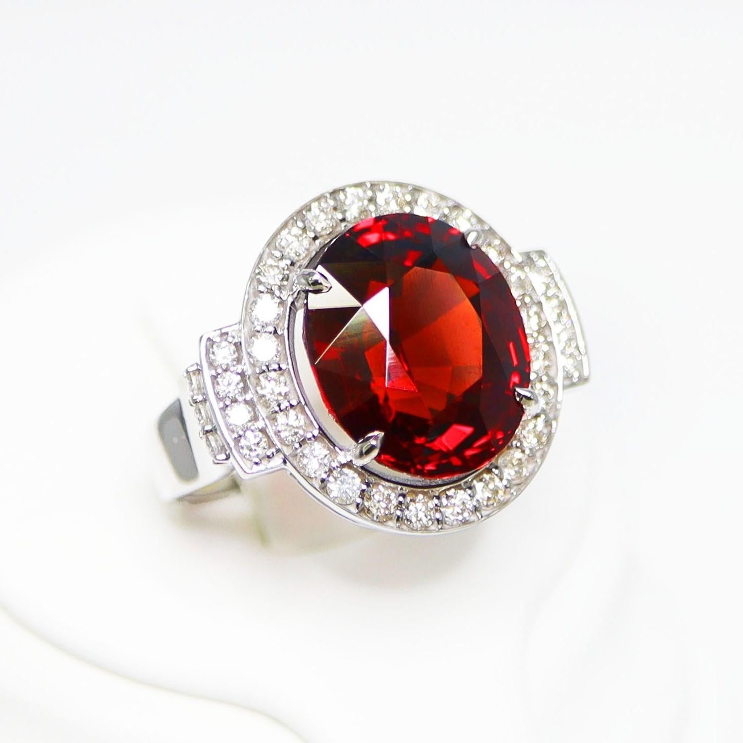 Women's GIA 14K 10.82 Ct Garnet&Diamonds Antique Art Deco Style Engagement Ring For Sale
