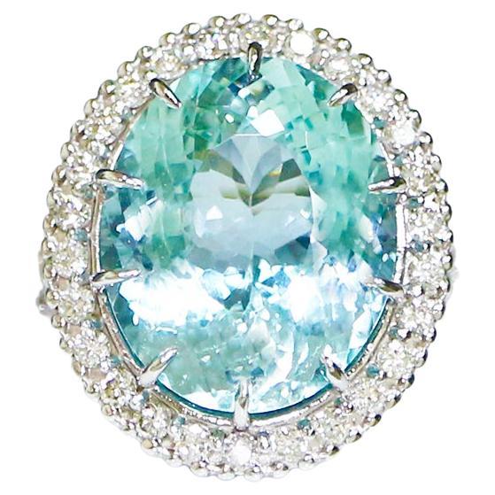 GIA 14k 10.92 Carat Aquamarine&Diamonds Art Deco Style Engagement Ring For Sale