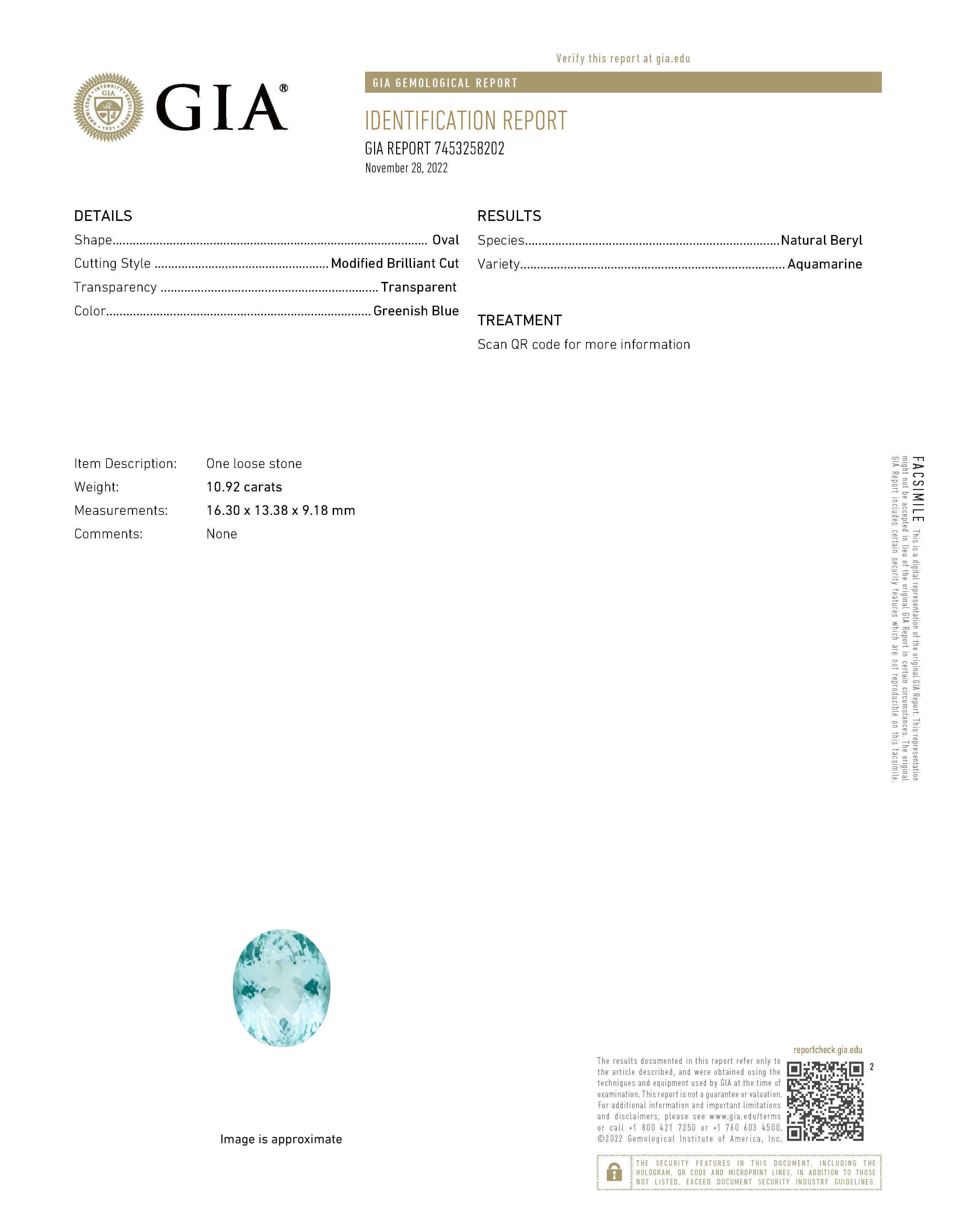 GIA 14k 10.92 Carat Aquamarine&Diamonds Art Deco Style Engagement Ring For Sale 2