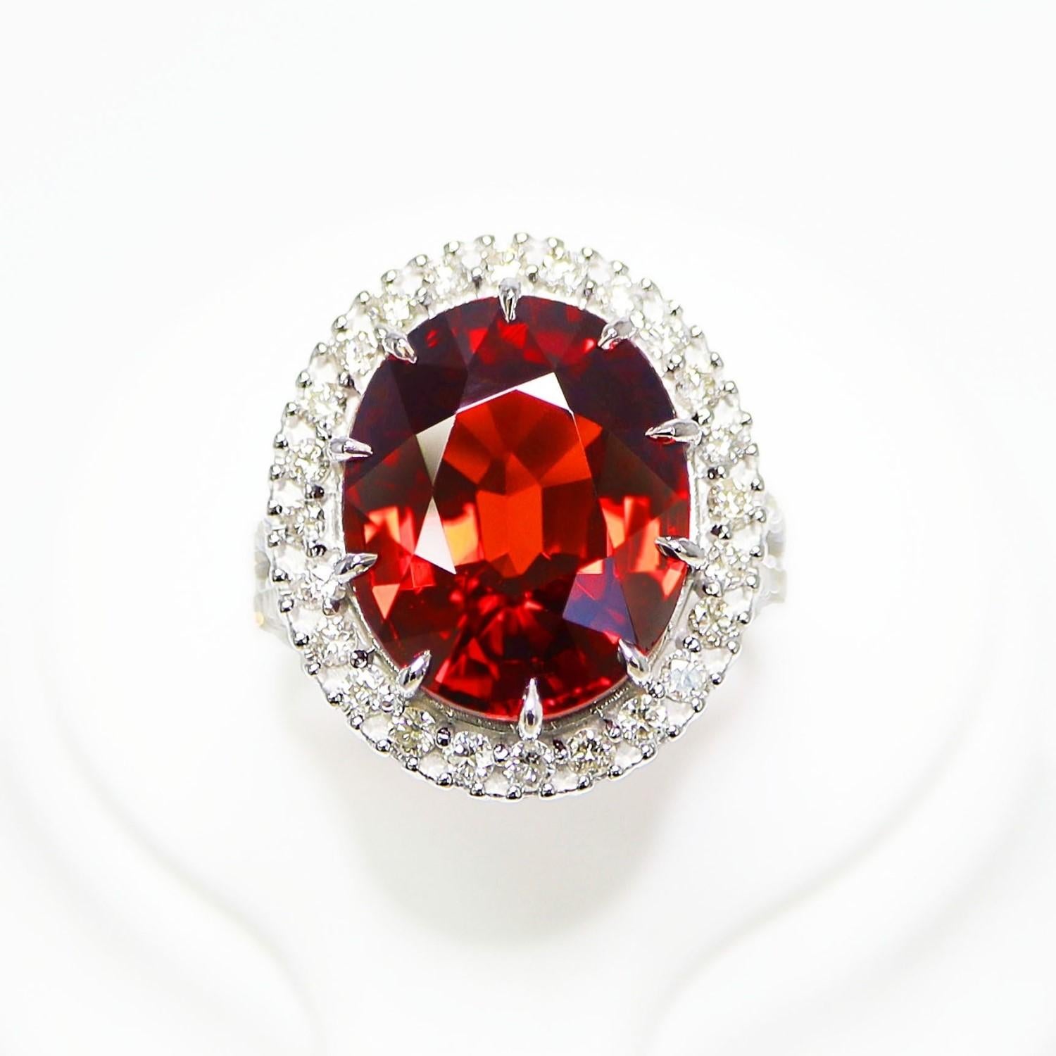 GIA 14K 11.79 Ct Garnet&Diamonds Antique Art Deco Style Engagement Ring In New Condition For Sale In Kaohsiung City, TW