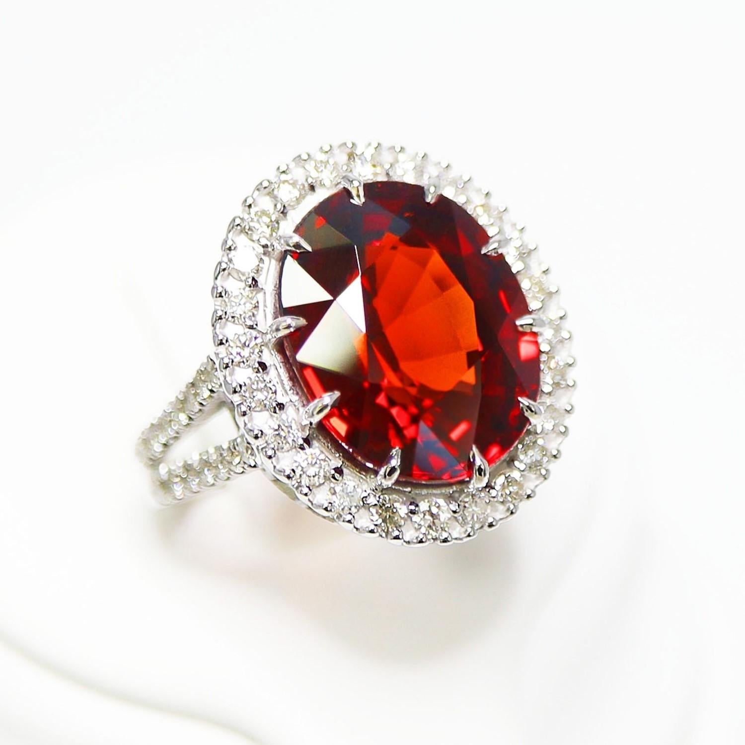 Women's GIA 14K 11.79 Ct Garnet&Diamonds Antique Art Deco Style Engagement Ring For Sale