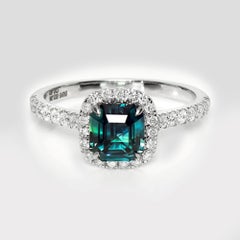 GIA 14K 2.04 Ct Australia Unheated Green Blue Sapphire&Diamonds Engagement Ring