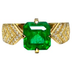 GIA 14K 2.54 Ct Natürlicher Vivid Green Emerald&Diamonds Art Deco Verlobungsring