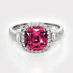 GIA 14K 3.15 ct Vivid Pink Rubellite Tourmaline Diamonds Engagement Ring