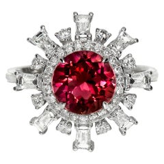 GIA 14K 3.20 ct Natural Pink Tourmaline Diamonds Antique Engagement Ring