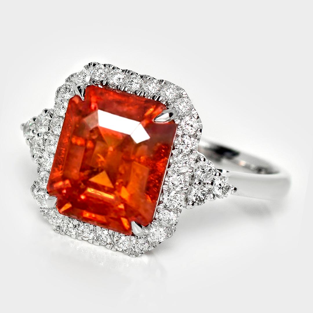GIA 14K 7.02 Ct Natural Vivid Fanta Garnet&Diamonds Antique Engagement Ring Contemporáneo en venta