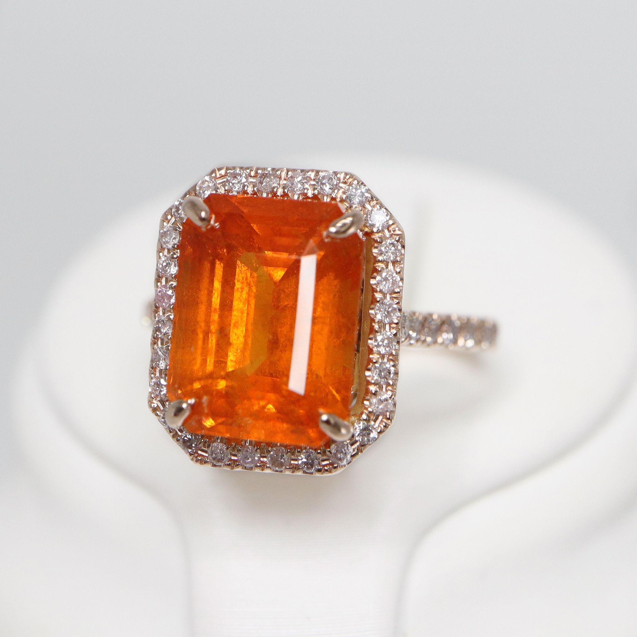 GIA 14K 7,70 Karat Antiker Verlobungsring mit natürlichem Fanta-Granat und Diamanten im Zustand „Neu“ im Angebot in Kaohsiung City, TW