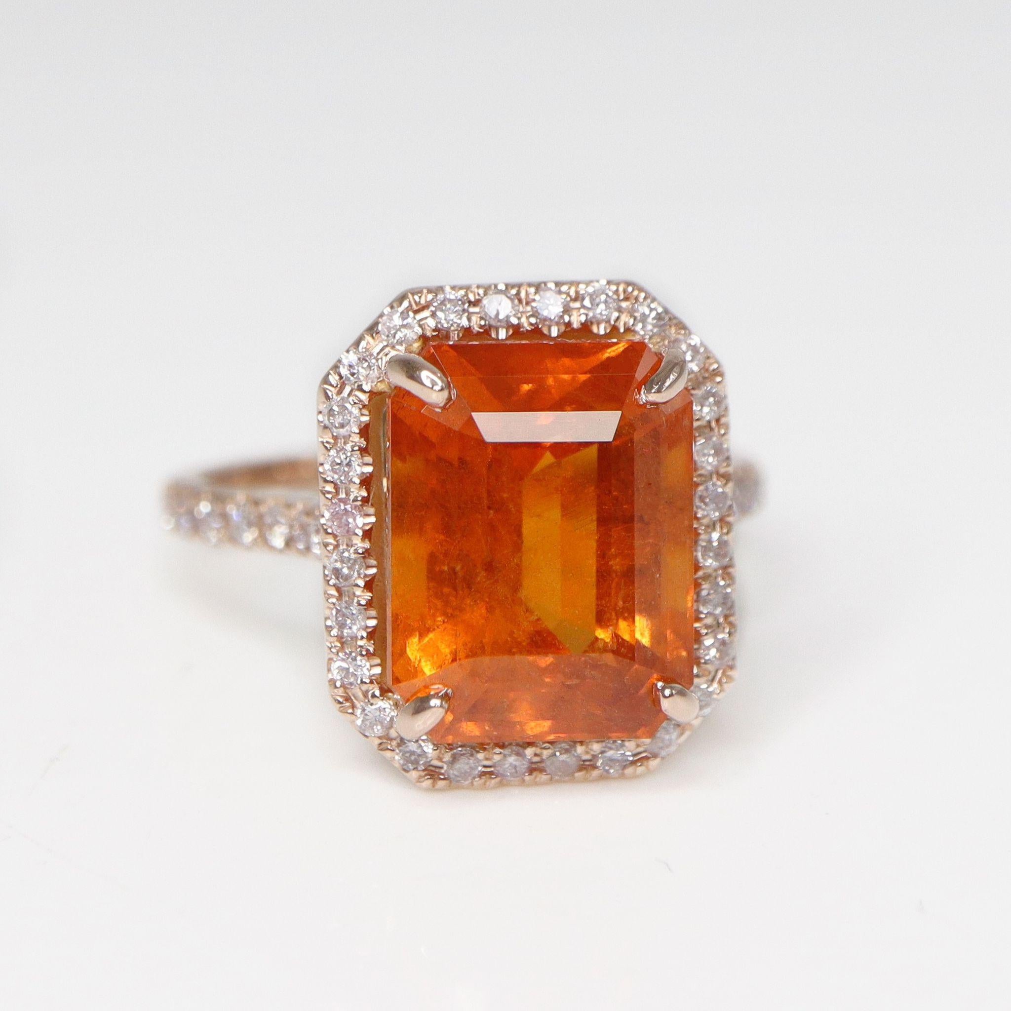 GIA 14K 7,70 Karat Antiker Verlobungsring mit natürlichem Fanta-Granat und Diamanten Damen im Angebot