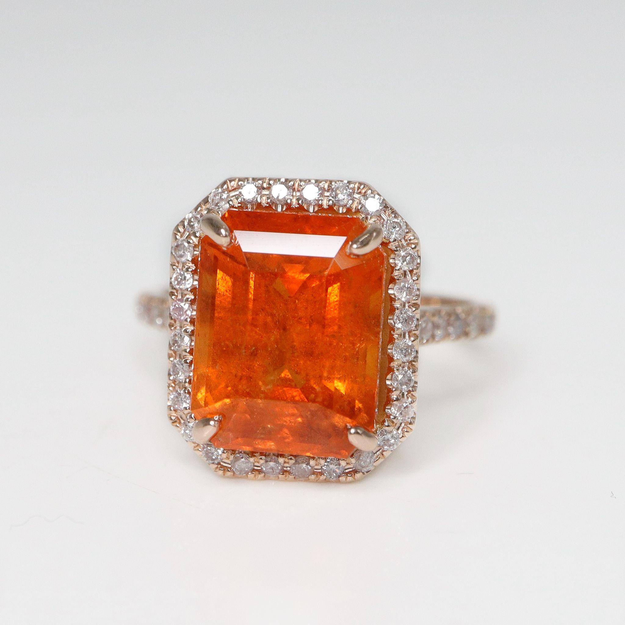 GIA 14K 7,70 Karat Antiker Verlobungsring mit natürlichem Fanta-Granat und Diamanten im Angebot 1