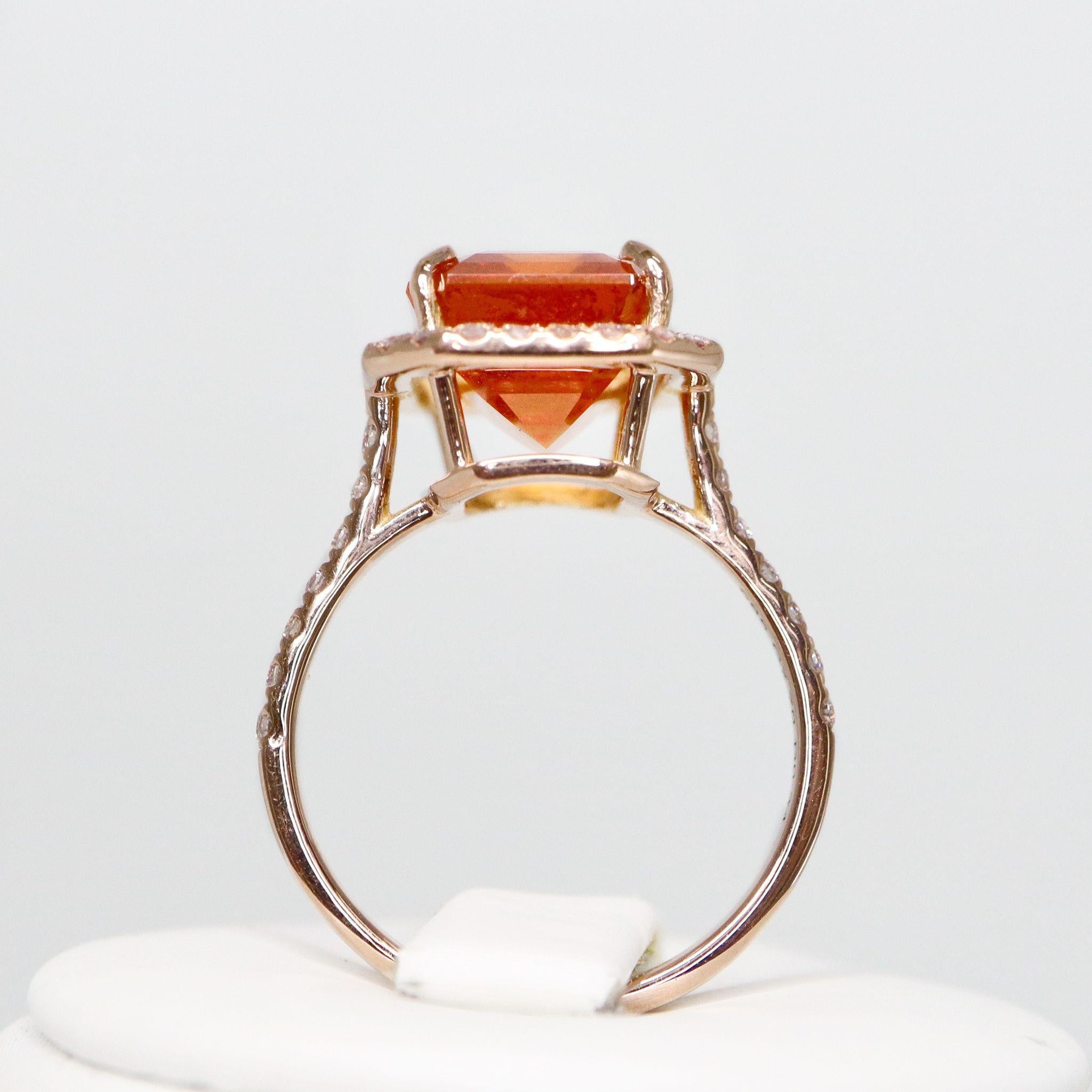 GIA 14K 7,70 Karat Antiker Verlobungsring mit natürlichem Fanta-Granat und Diamanten im Angebot 3